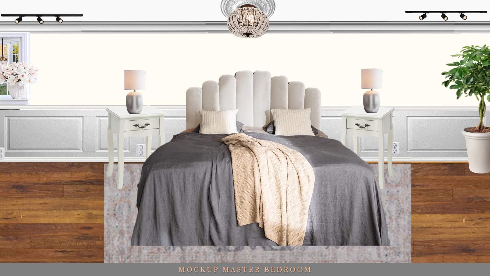 Inredning av sovrum i 45kvm lägenhet.